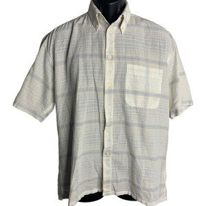 Enro Button Down Short Sleeve Shirt M White Plaid Textured Cotton Chest Pocket